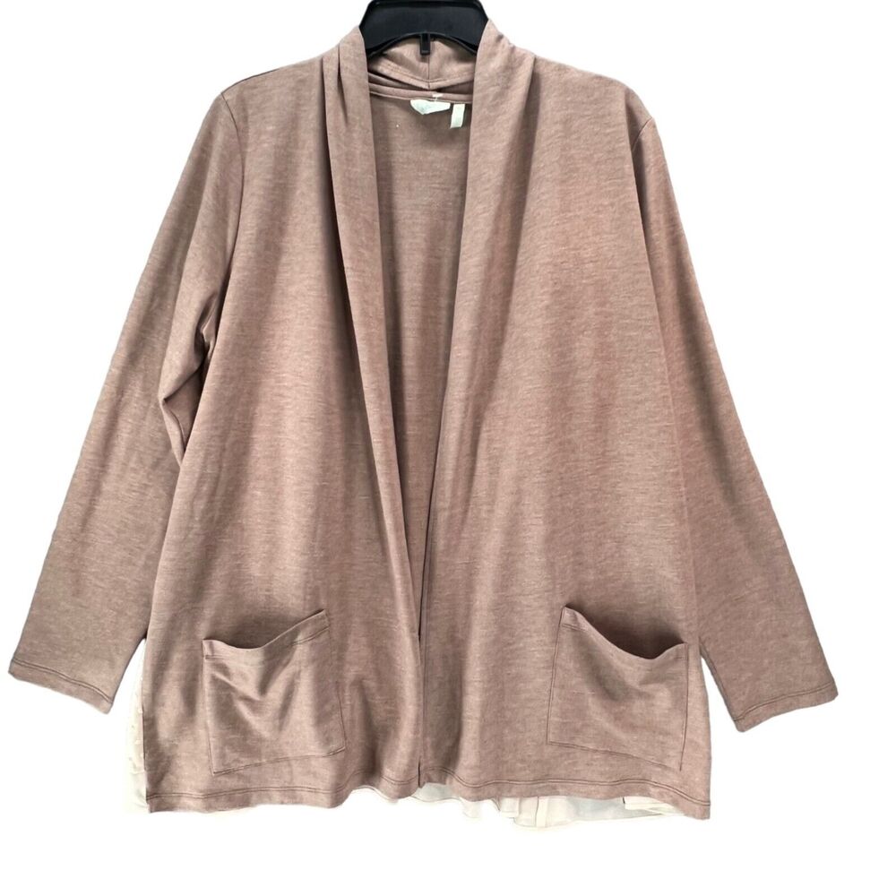 LOGO Lori Goldstein Cardigan Womens M Brown Layered Hem Swiss Dot Layers‎ Lounge